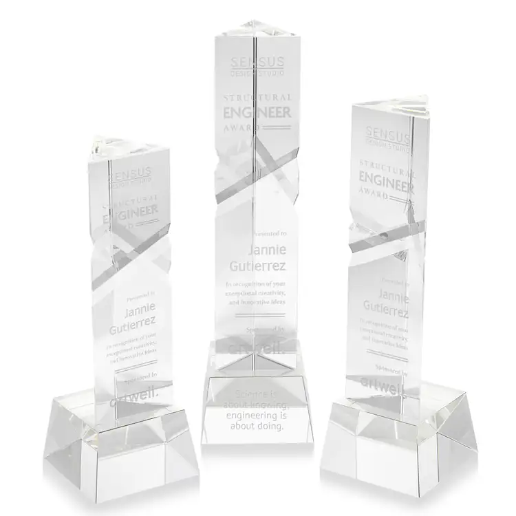 Oakham Optical Crystal Award - Triangle on Robson Base - Deep Etch