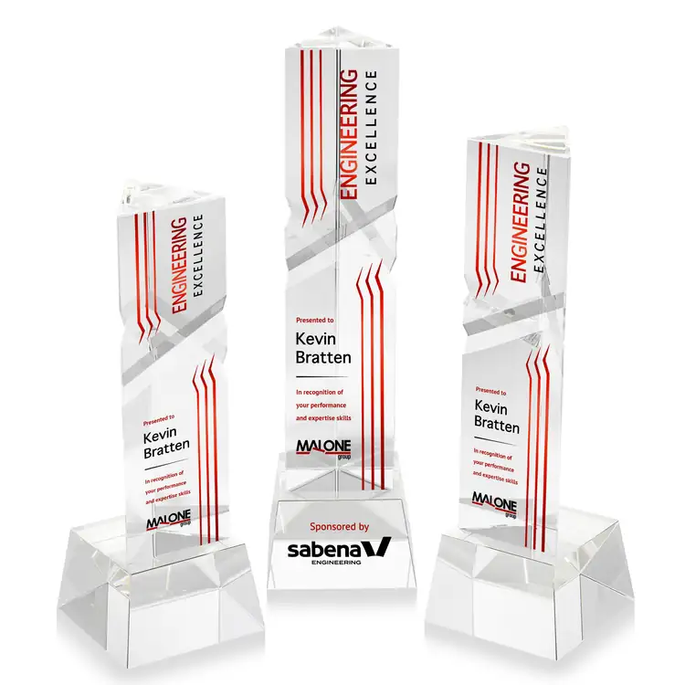 Oakham Optical Crystal Award - Triangle on Robson Base - Multicolor