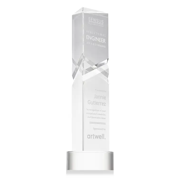 Oakham Optical Crystal Award - Triangle on Stanrich Base - Deep Etch #3