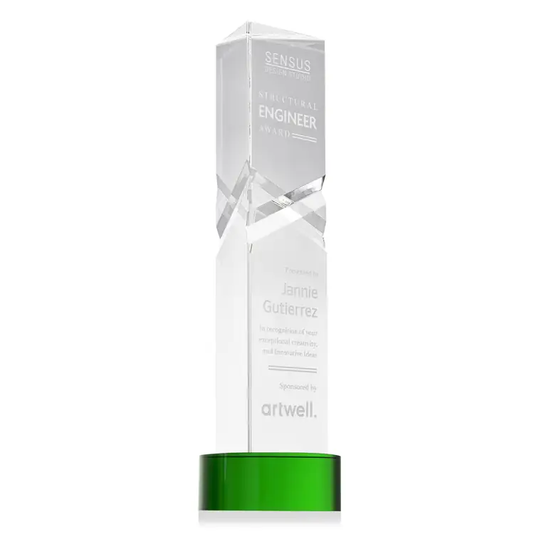 Oakham Optical Crystal Award - Triangle on Stanrich Base - Deep Etch #4