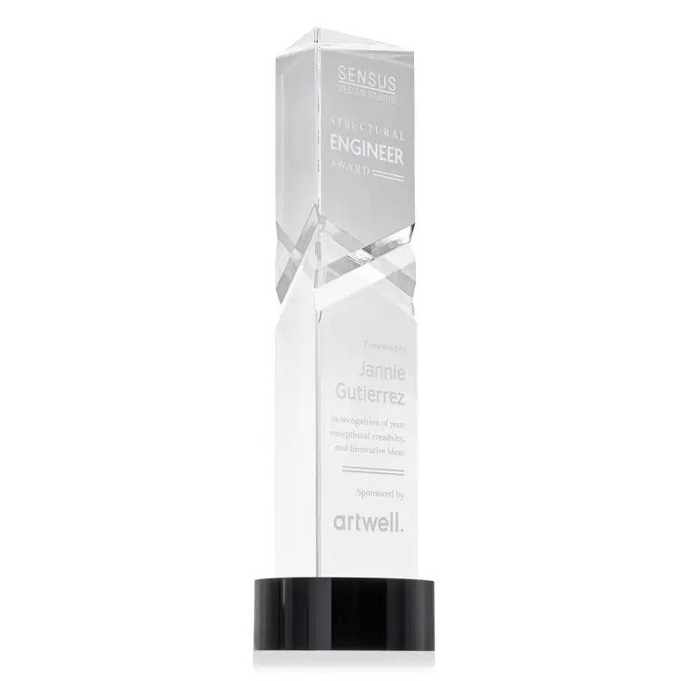 Oakham Optical Crystal Award - Triangle on Stanrich Base - Deep Etch #5
