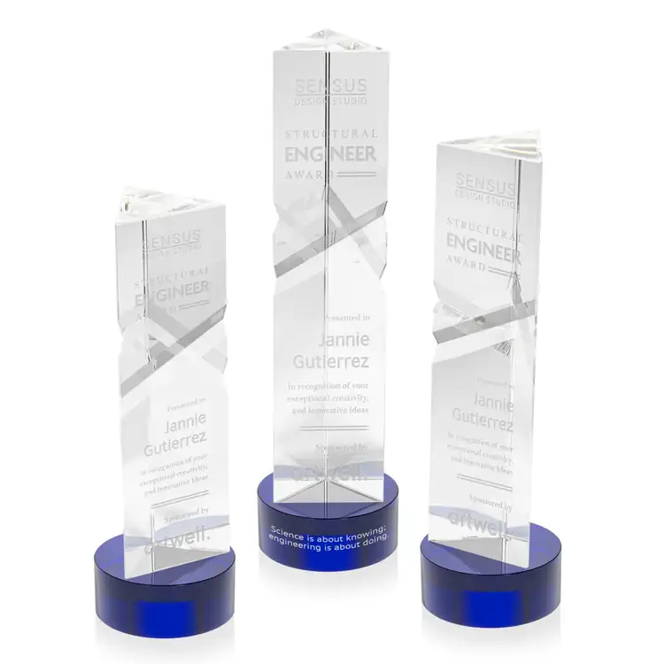 Oakham Optical Crystal Award - Triangle on Stanrich Base - Deep Etch