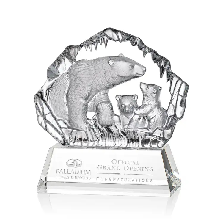 Ottavia Polar Bears Award - Optical Crystal - Engraved and Colorfill #2