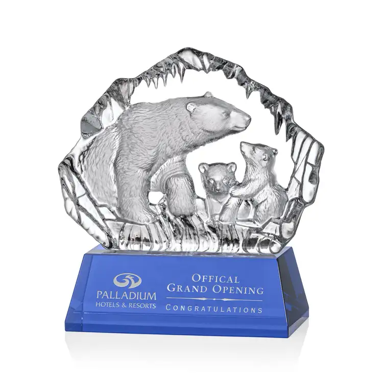 Ottavia Polar Bears Award - Optical Crystal - Engraved and Colorfill #4