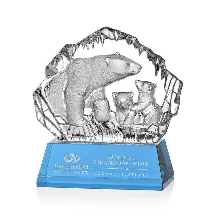 Ottavia Polar Bears Award - Optical Crystal - Engraved and Colorfill #6