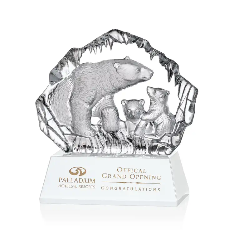 Ottavia Polar Bears Award - Optical Crystal - Engraved and Colorfill #7