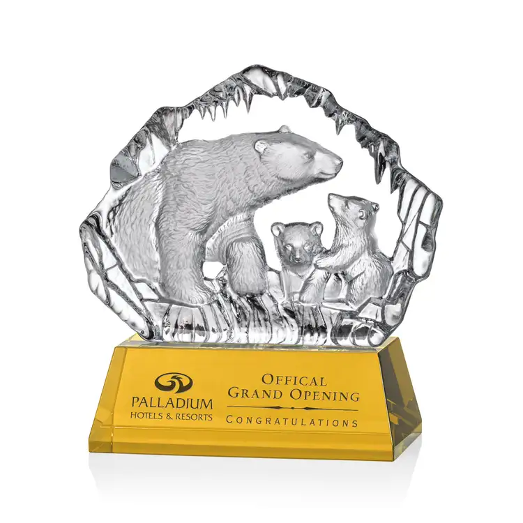 Ottavia Polar Bears Award - Optical Crystal - Engraved and Colorfill #8