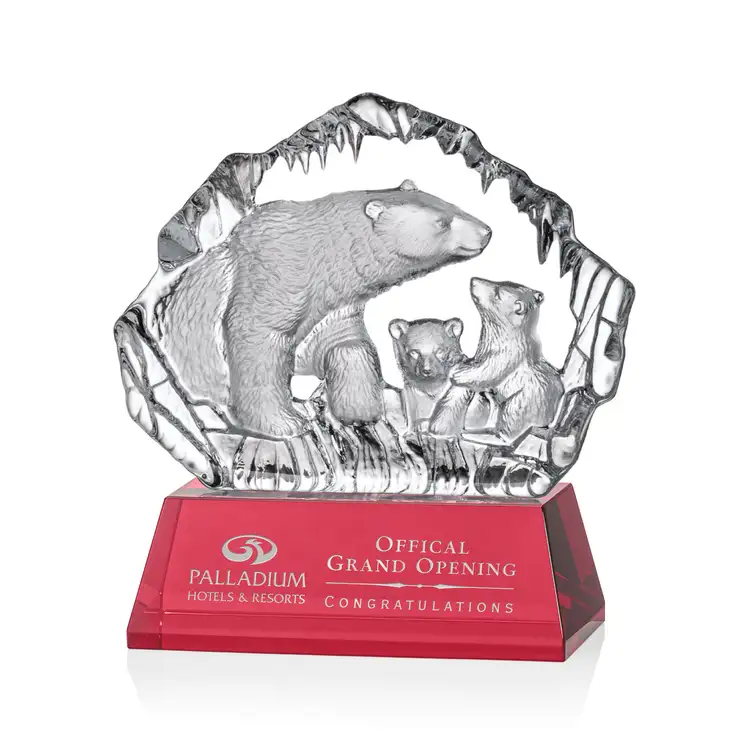 Ottavia Polar Bears Award - Optical Crystal - Engraved and Colorfill #9