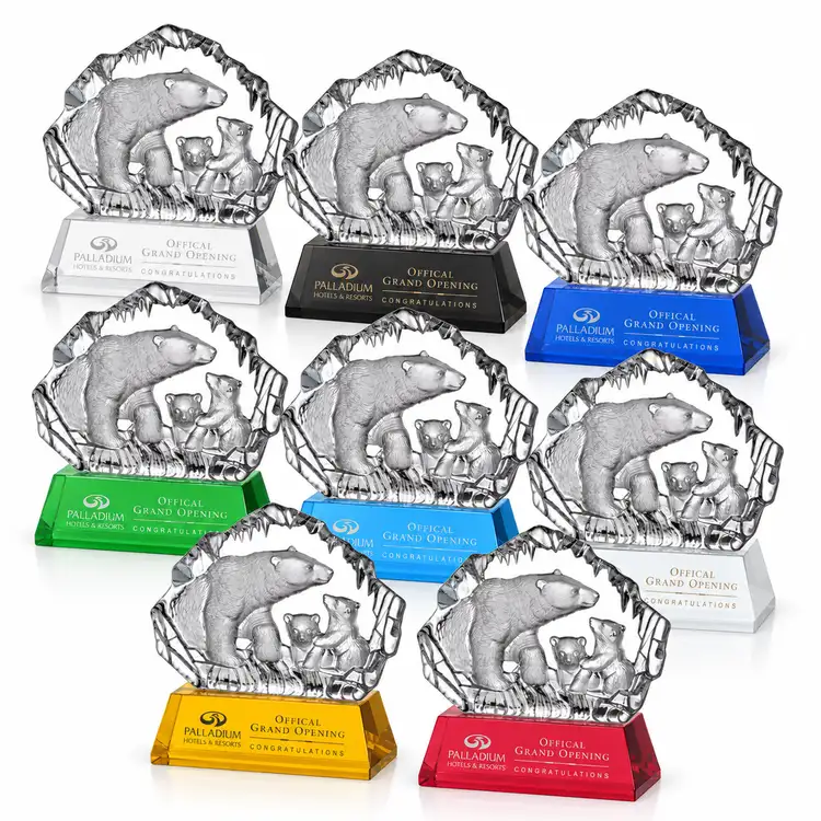 Ottavia Polar Bears Award - Optical Crystal - Engraved and Colorfill