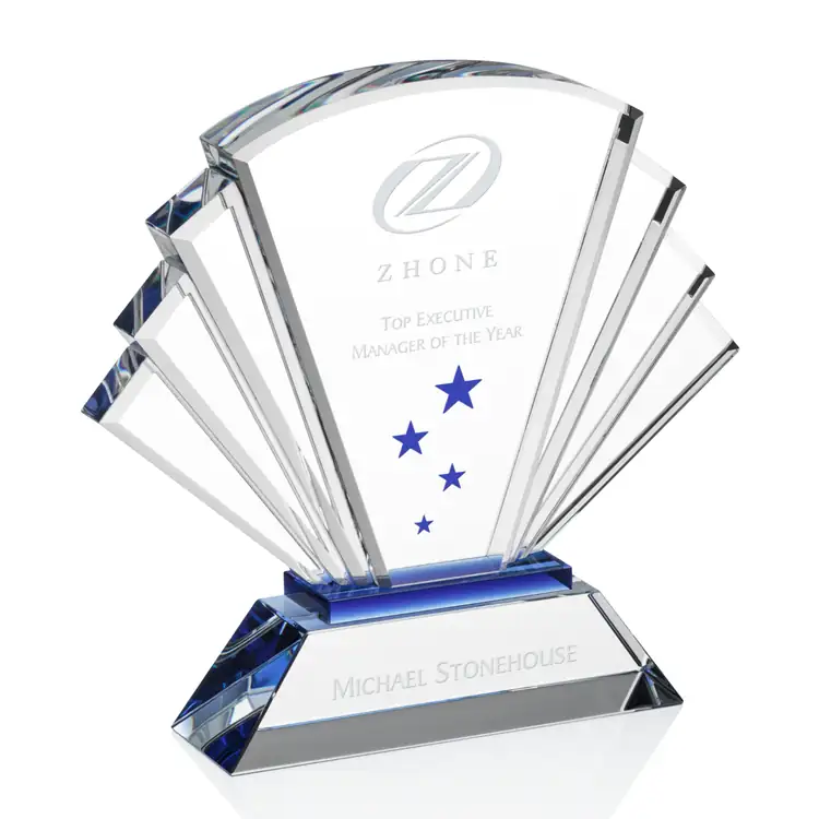 Trophée Pilkington en cristal optique bleu