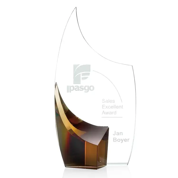 Pompeii Amber and Clear Optical Crystal Award - Deep Etch