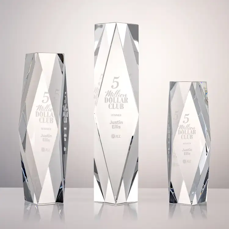 President Optical Crystal Award - Faceted Diamond - Deep Etch