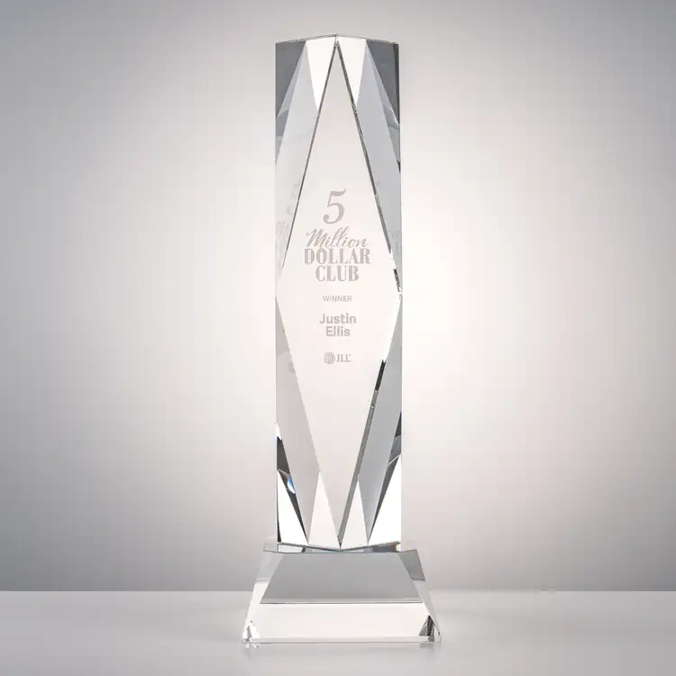 President Optical Crystal Award - Faceted Diamond on Sheffield Base - Deep Etch #2