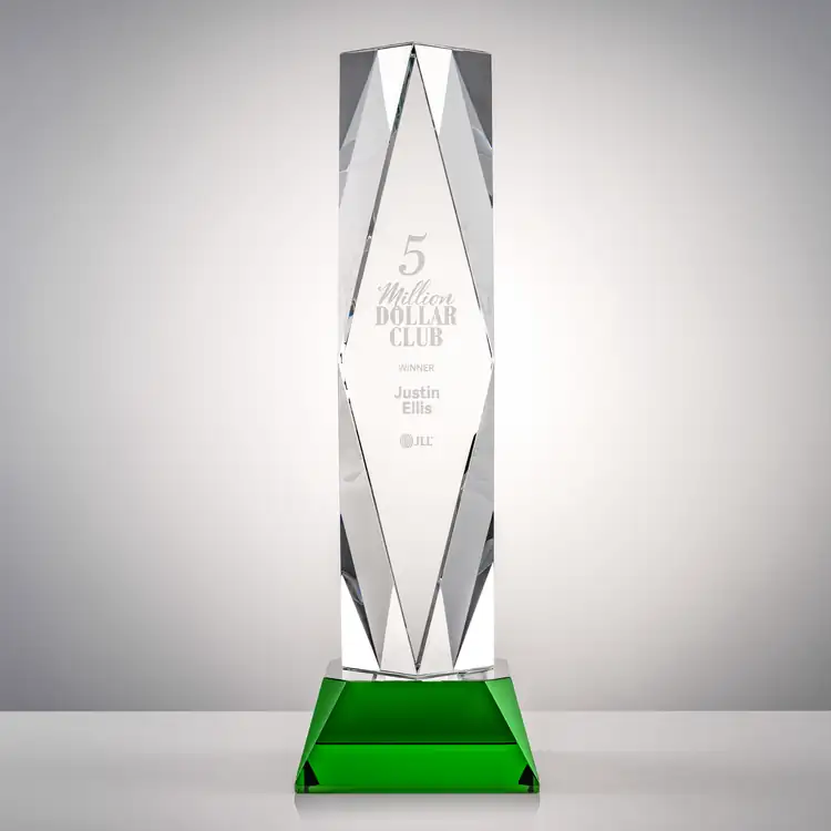 President Optical Crystal Award - Faceted Diamond on Sheffield Base - Engraving and Printing #2