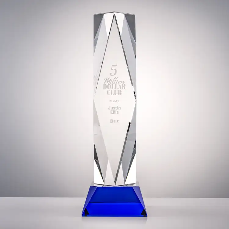 President Optical Crystal Award - Faceted Diamond on Sheffield Base - Engraving and Printing #3