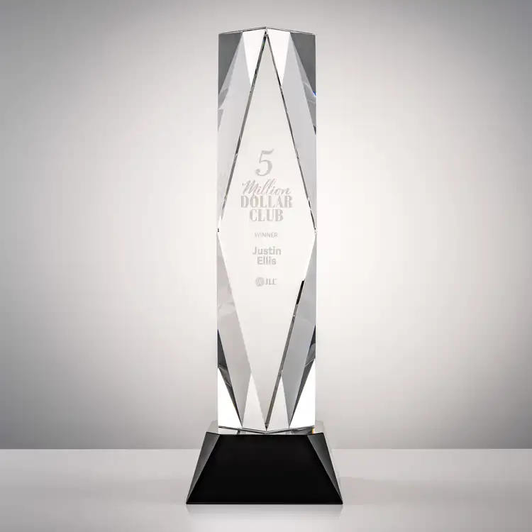 President Optical Crystal Award - Faceted Diamond on Sheffield Base - Engraving and Printing #4