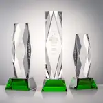 Trophée President en cristal optique - Losange facetté sur socle Sheffield - Gravure et impression