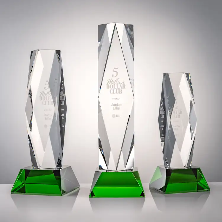 President Optical Crystal Award - Faceted Diamond on Sheffield Base - Engraving and Printing