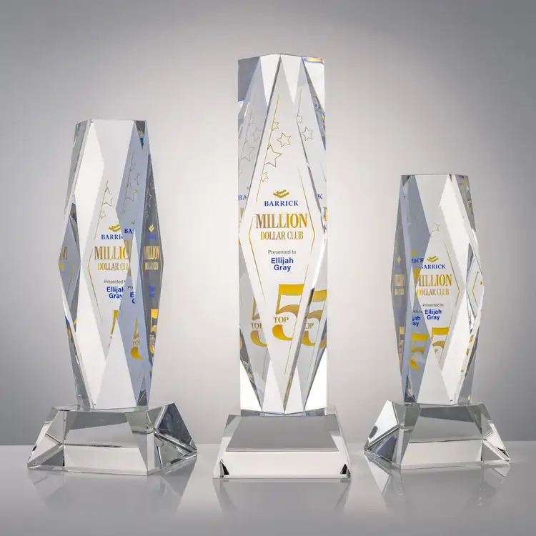 President Optical Crystal Award - Faceted Diamond on Sheffield Base - Multicolor