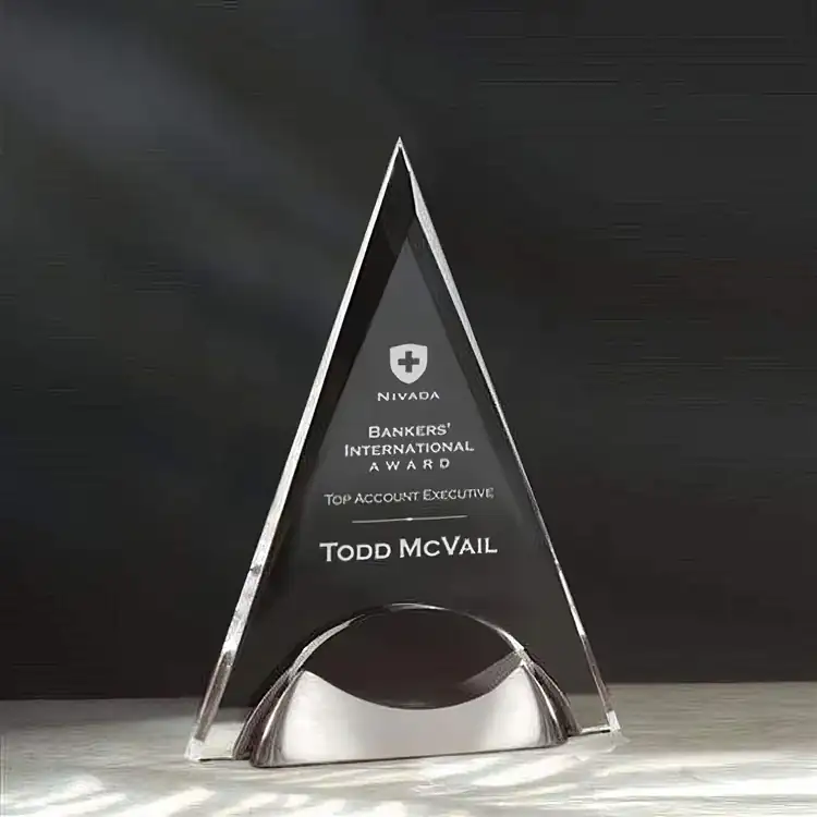R.S. Owens Pyramid Acrylic Award with Satin Pewter-Finish Base #2