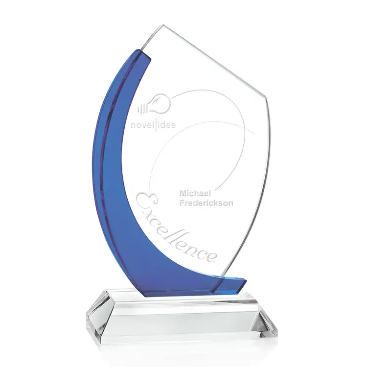 Renoir Blue and Clear Optical Crystal Award - Deep Etch