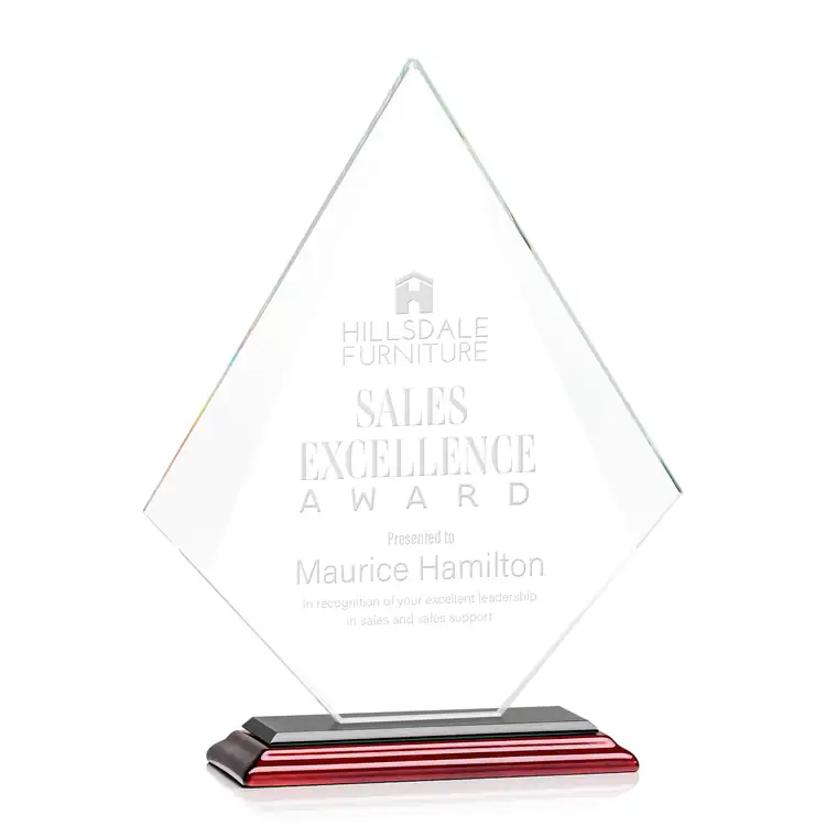 Trophée Rideau en cristal Starfire sur socle Albion au fini bois de rose - Gravure #2