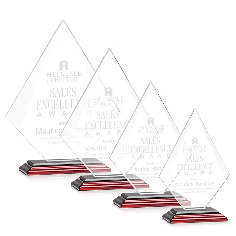 Trophée Rideau en cristal Starfire sur socle Albion au fini bois de rose - Gravure