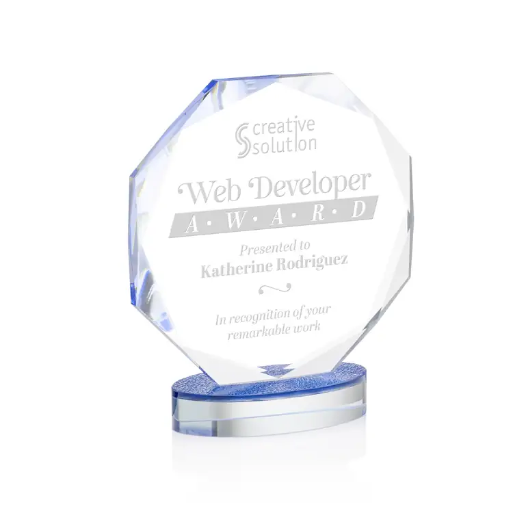 Romsley Crystal Award on Sapphire Blue Base - Deep Etch #2