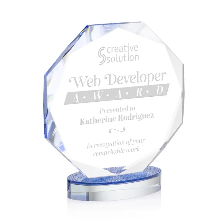 Romsley Crystal Award on Sapphire Blue Base - Deep Etch #3