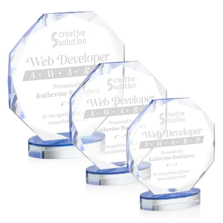 Romsley Crystal Award on Sapphire Blue Base - Deep Etch