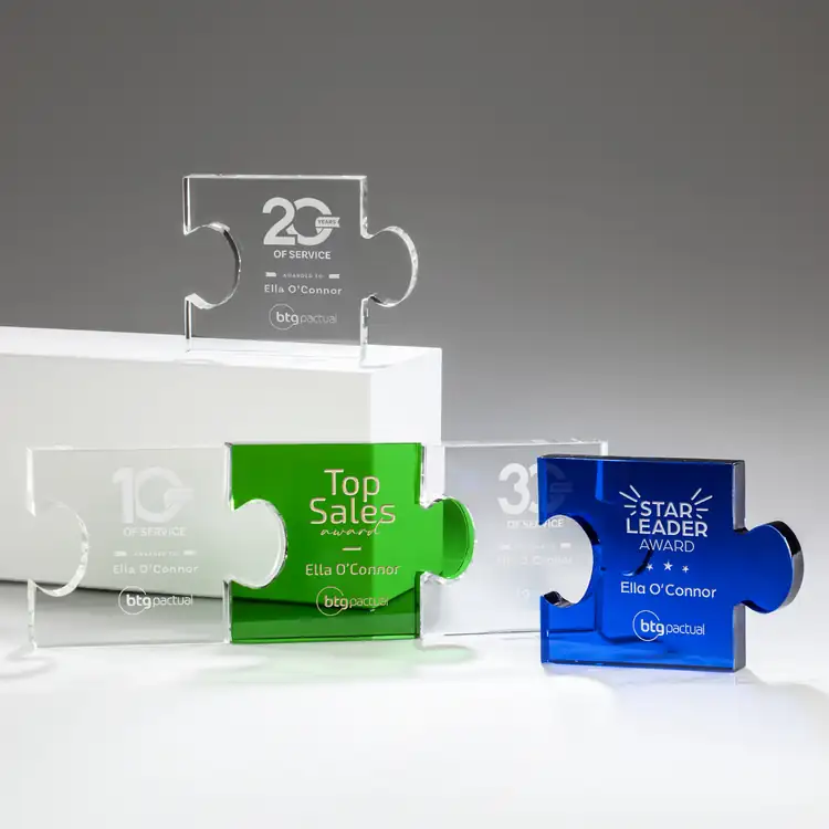 Rune Optical Crystal Award - Puzzle Piece - Deep Etch