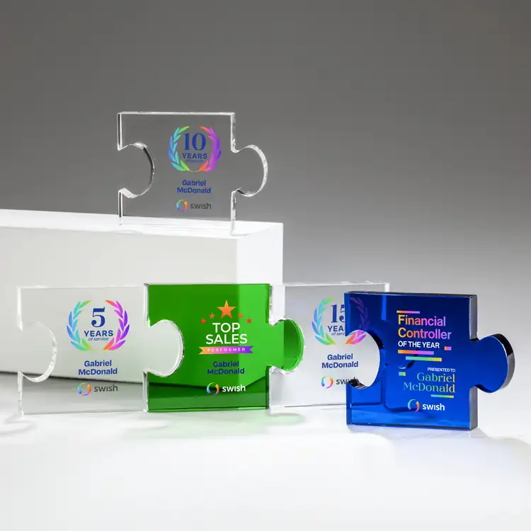 Rune Optical Crystal Award - Puzzle Piece - Multicolor