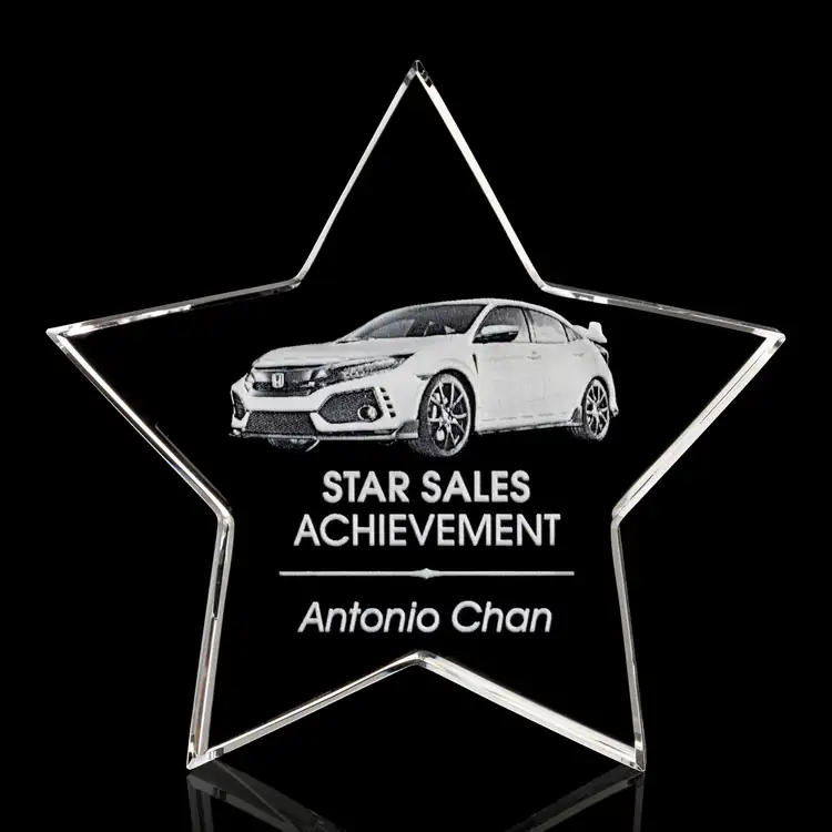 Standing Star Optical Crystal Award - 3D Engraving