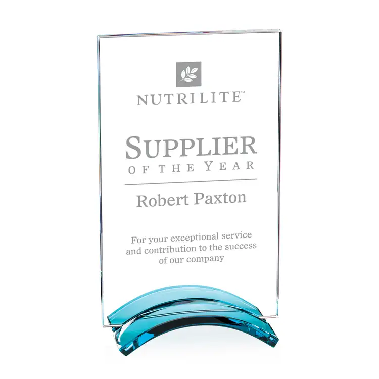 Stoic Rectangular Starfire Crystal Award on Blue Arches