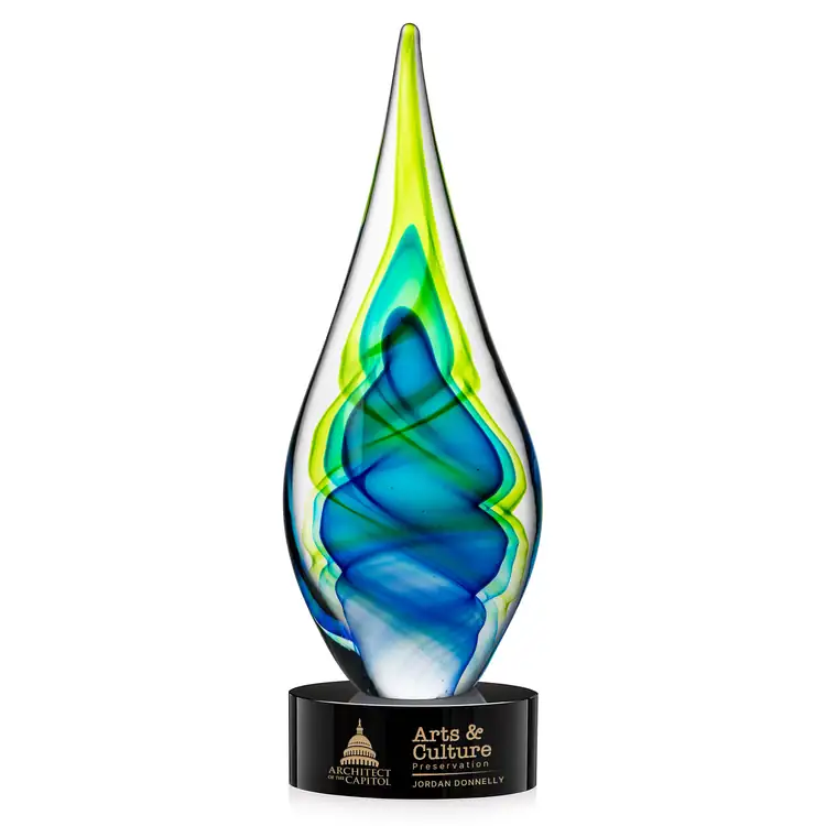 Sunnidale Art Glass Award - Teardrop on Marvel Base - Black or Blue Base - Laser Engraving #2