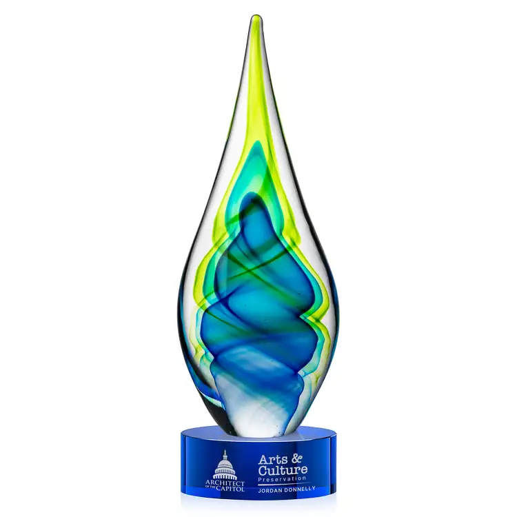 Sunnidale Art Glass Award - Teardrop on Marvel Base - Black or Blue Base - Laser Engraving #3