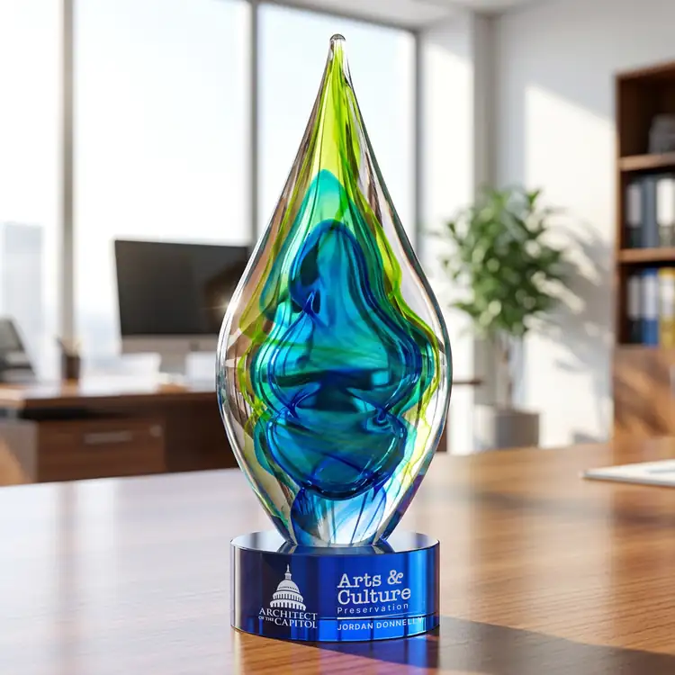 Sunnidale Art Glass Award - Teardrop on Marvel Base - Black or Blue Base - Laser Engraving #5