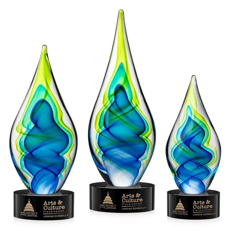 Sunnidale Art Glass Award - Teardrop on Marvel Base - Black or Blue Base - Laser Engraving