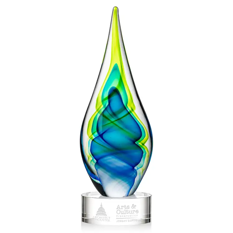 Sunnidale Art Glass Award - Teardrop on Marvel Base - Clear Base - Deep Etch #2