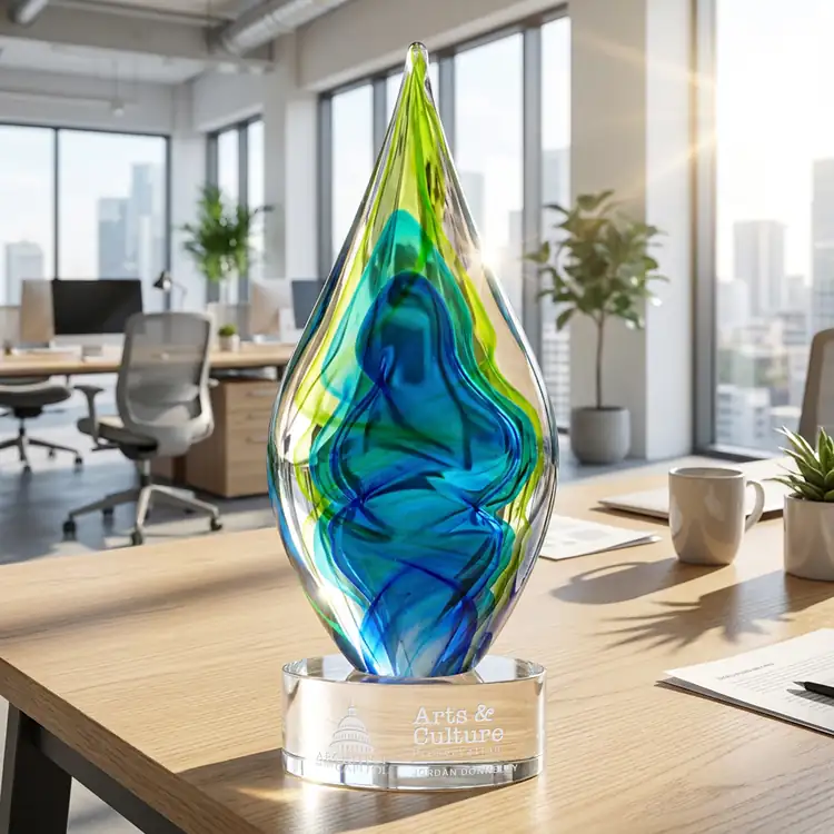 Sunnidale Art Glass Award - Teardrop on Marvel Base - Clear Base - Deep Etch #3