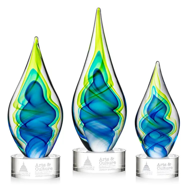 Sunnidale Art Glass Award - Teardrop on Marvel Base - Clear Base - Deep Etch