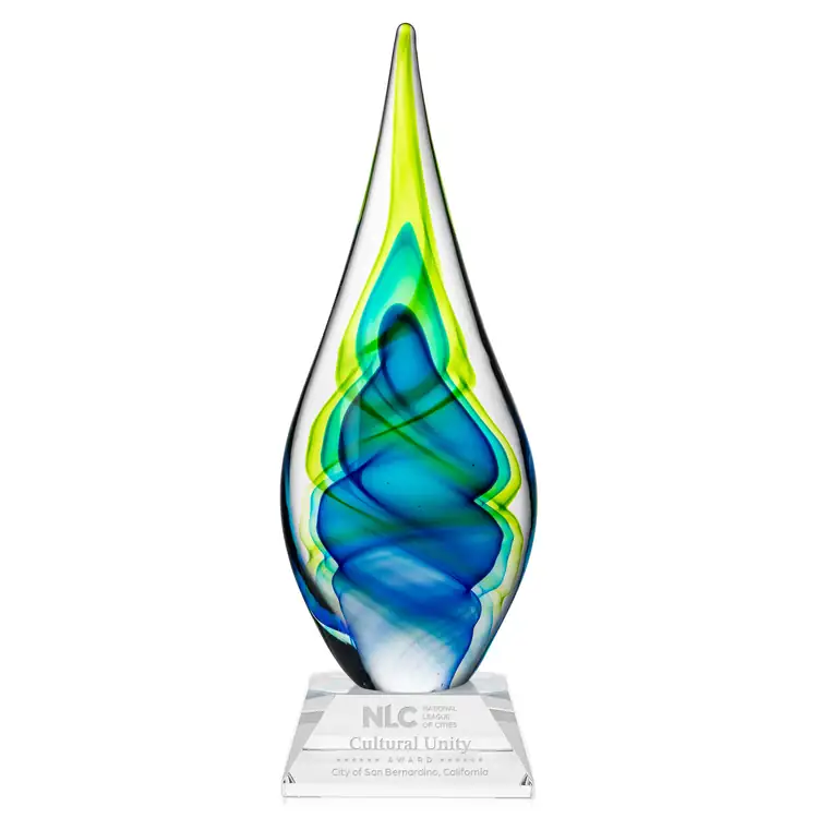 Sunnidale Art Glass Award - Teardrop on Sheffield Base - Clear Base - Deep Etch #2