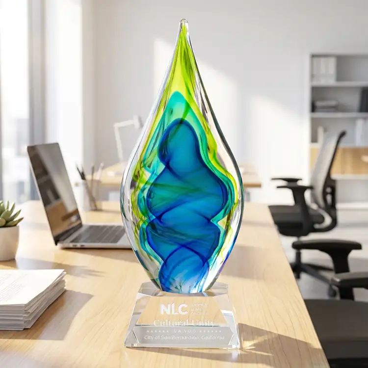 Sunnidale Art Glass Award - Teardrop on Sheffield Base - Clear Base - Deep Etch #3