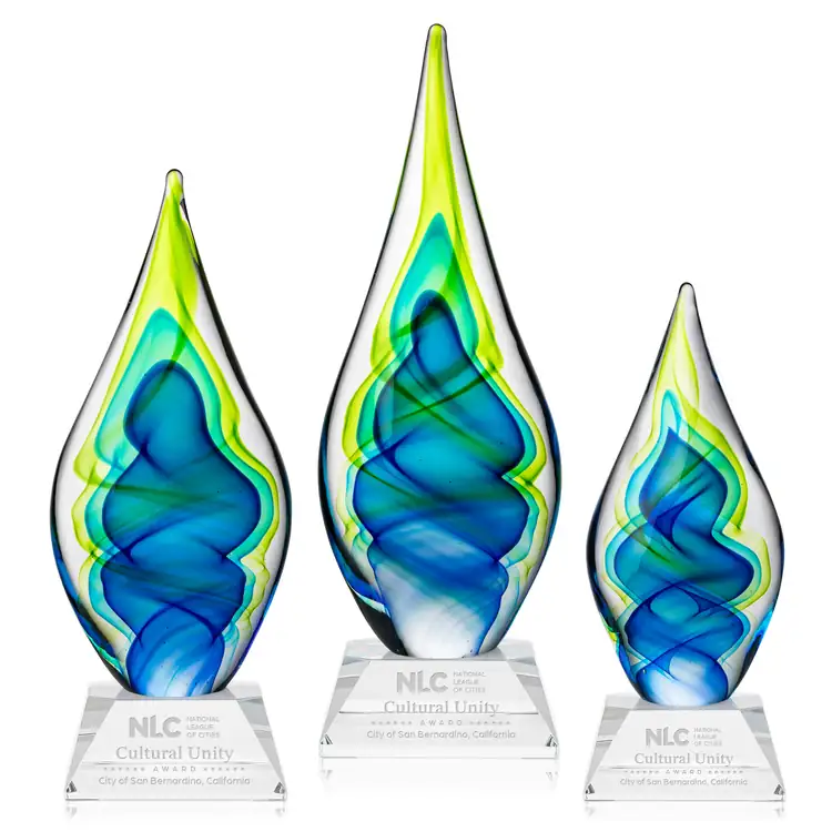 Sunnidale Art Glass Award - Teardrop on Sheffield Base - Clear Base - Deep Etch