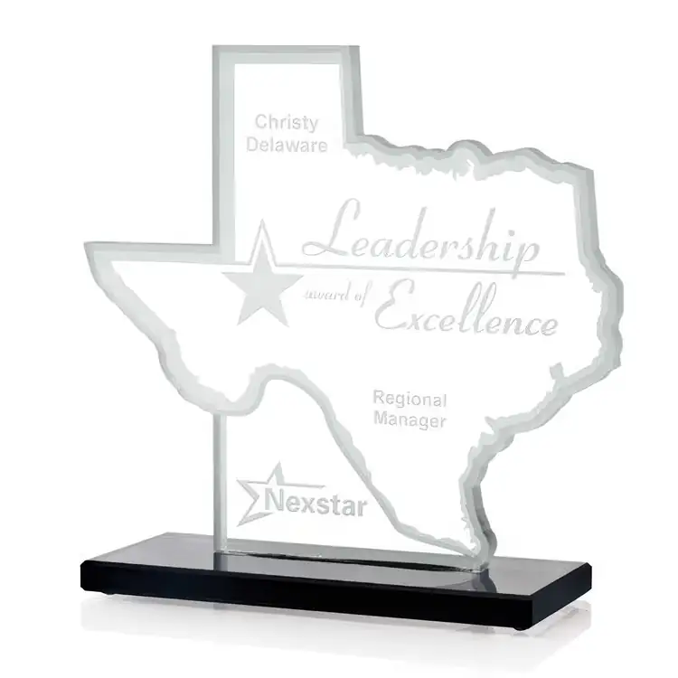 Texas Starfire Crystal Award on Black Base