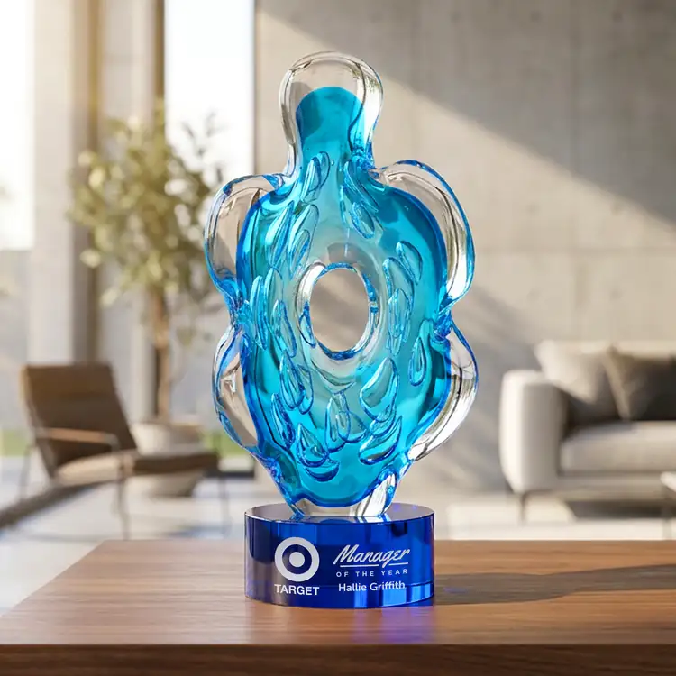Trillium Art Glass Award on Marvel Base - Black or Blue - Laser Engraving #5