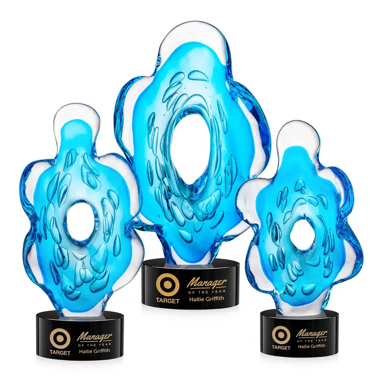 Trillium Art Glass Award on Marvel Base - Black or Blue - Laser Engraving