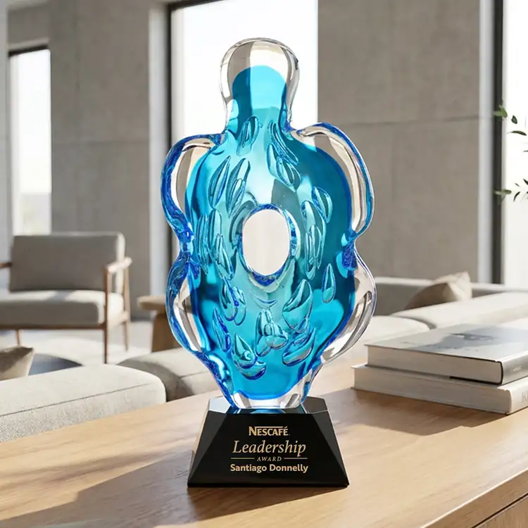 Trillium Art Glass Award on Sheffield Base - Black or Blue - Laser Engraving #4