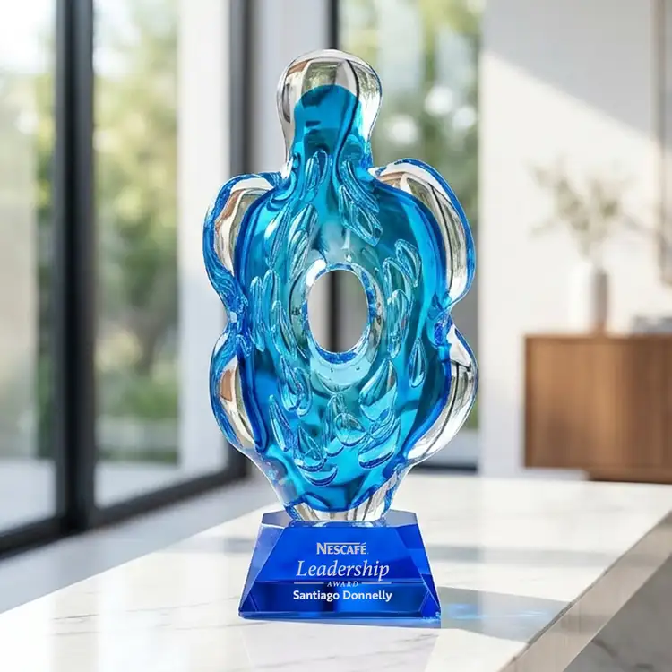Trillium Art Glass Award on Sheffield Base - Black or Blue - Laser Engraving #5