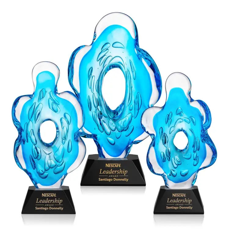 Trillium Art Glass Award on Sheffield Base - Black or Blue - Laser Engraving